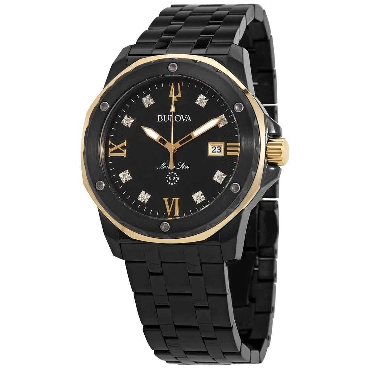 Bulova Marine Star Quartz Diamond Black Dial Men’s Watch 98D176