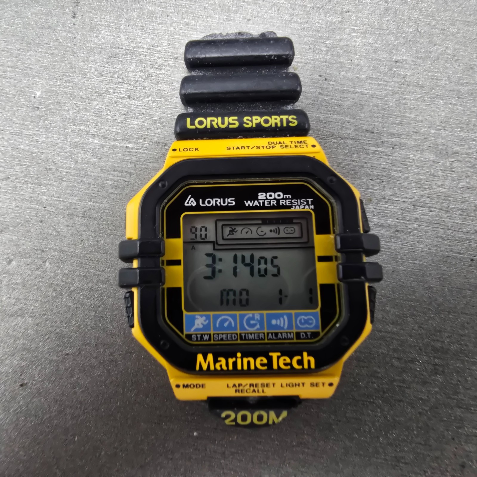 Lorus Marine Tech Watch Men 45mm Black Yellow Digital Alarm Chronograph New Batt