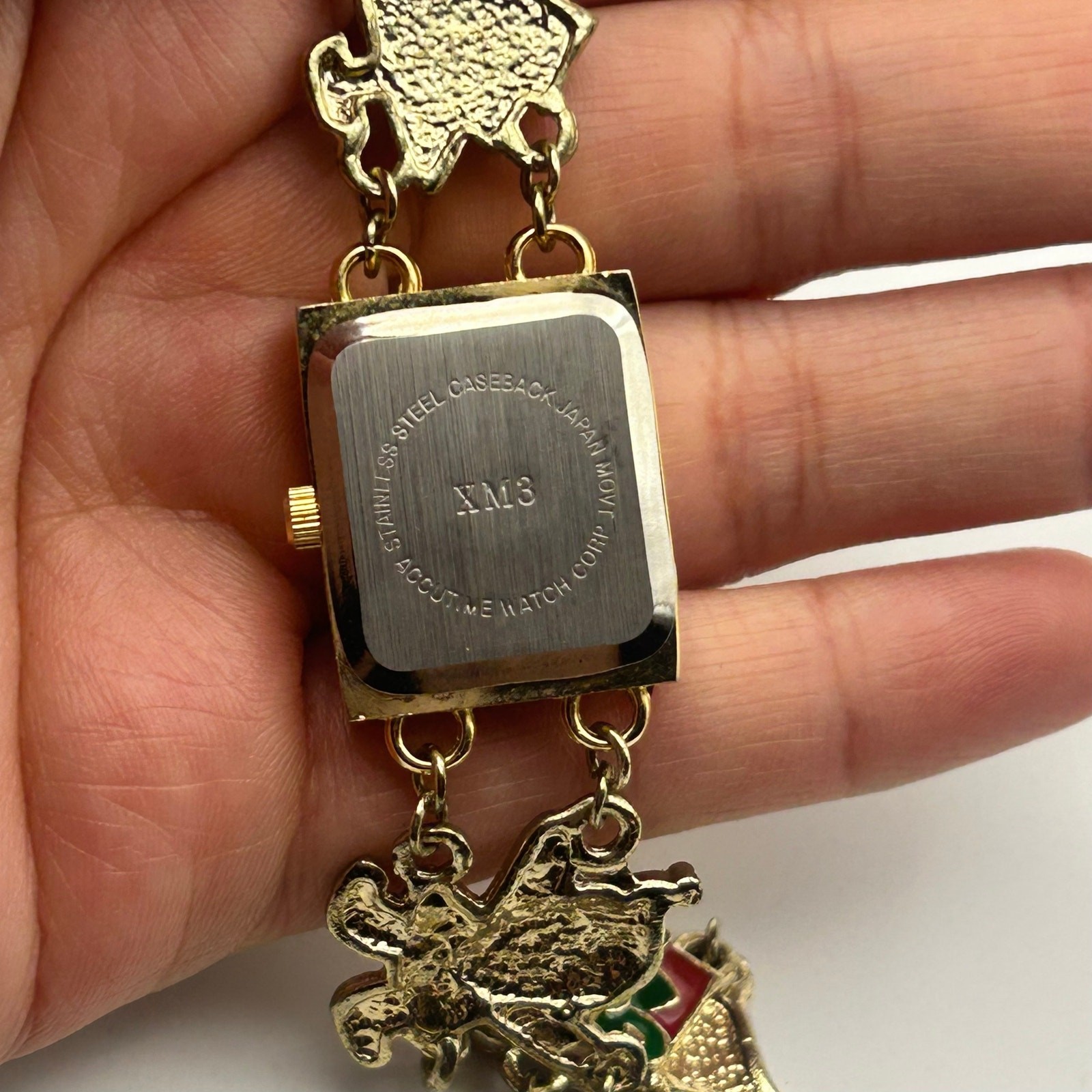 Christmas-themed Gold-tone Charm Bracelet Watch Working New Battery