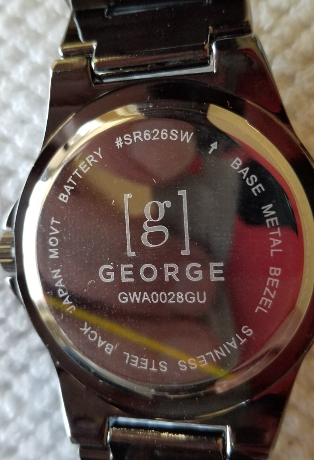 George Silver Tone Watch Blue Dial Faux Chronograph Link Band 8″ Max Running