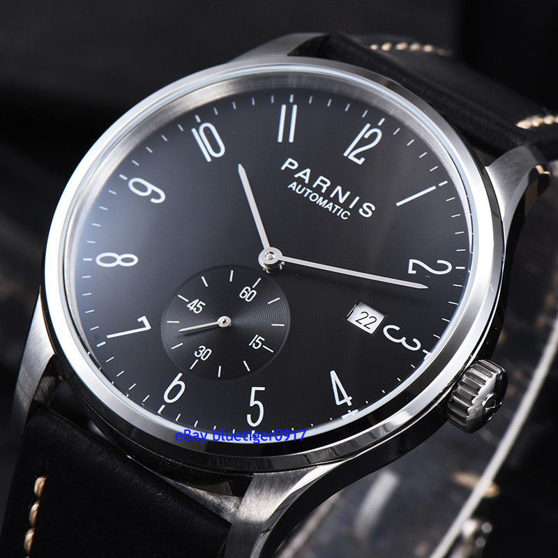 Classic Parnis 42mm Men’s Gents Automatic Movement Watch Black Dial Wristwatches