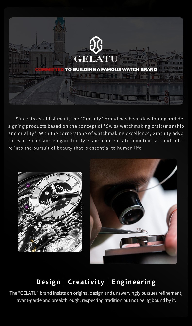 GELATU Automatic Mechanical Men’s Watch, Exclusive Design, Swiss Technology