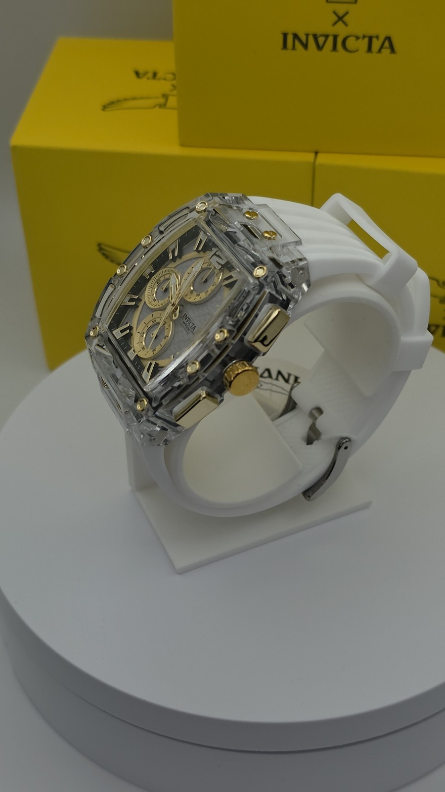 Invicta S1 Rally Allogrip Men 42mm Transparent Tone Case Silver+Gold Metal Dial