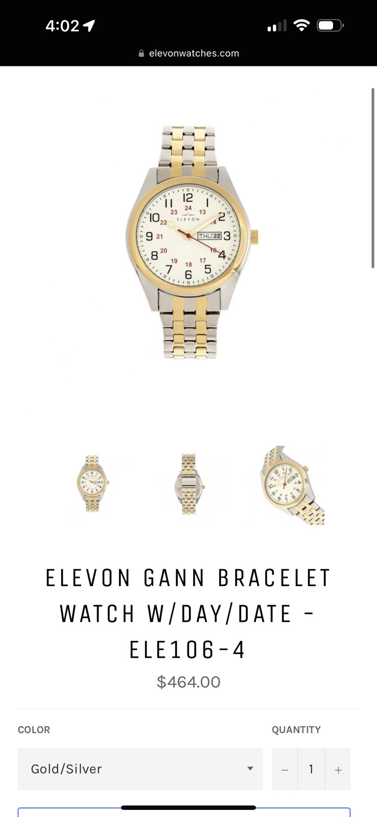 Elevon ELE106-4 Mens Gann Silver/Gold Day/Date