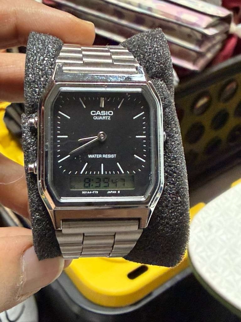 Casio AQ-230A-1D Vintage Ana Digi Retro Stainless Steel Watch Alarm Chronograph