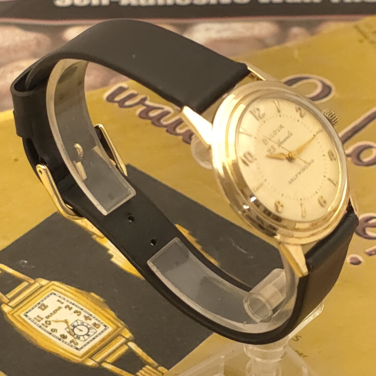 TW7 23j SHARP 1956 UFO BULOVA FLYING SAUCER SELF WIND 14k GOLD FILLED SS RUNS A+
