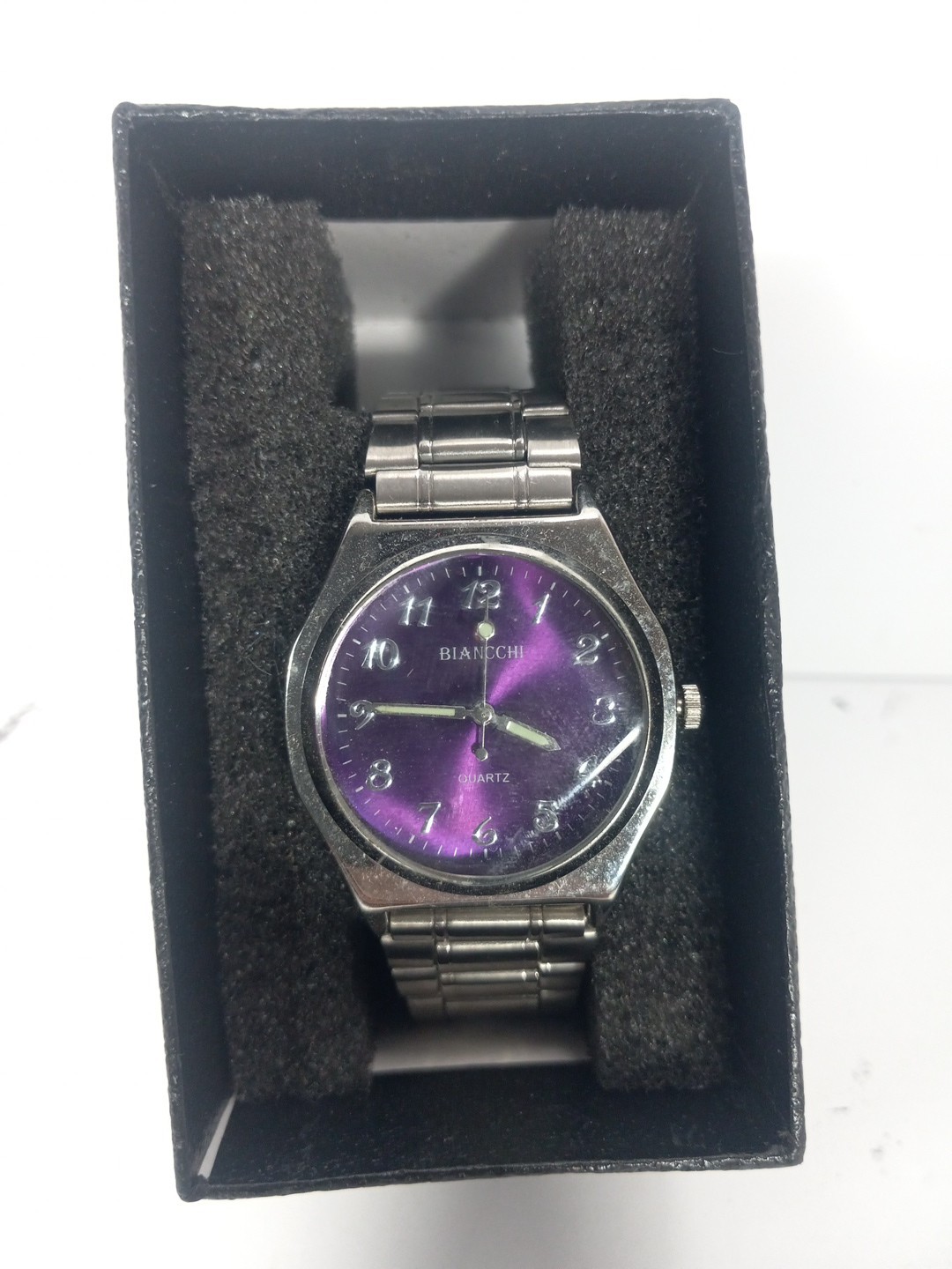 WristWatch By BIANCHI QUARTZ ,Purple Face Silver Tone 100 Ft Water Proof