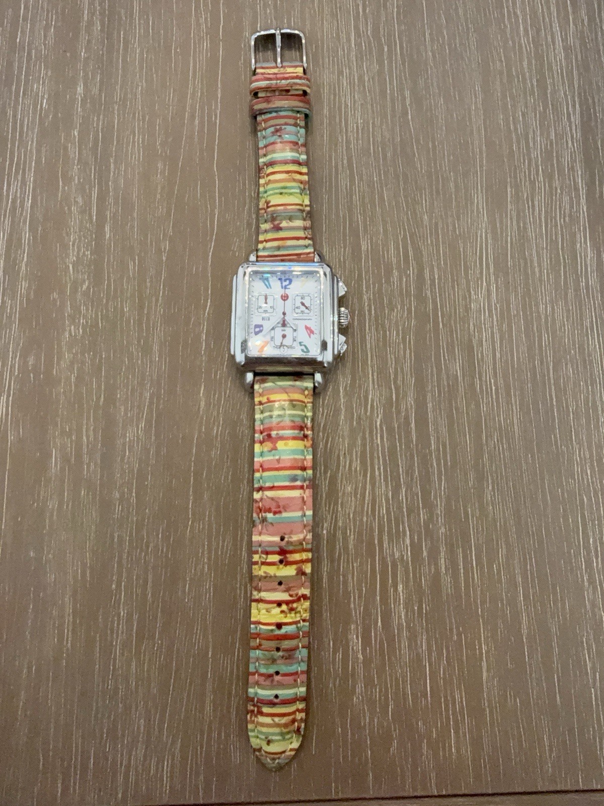 Michele Deco Carousel Chronograph Steel Watch Multi Color Dial