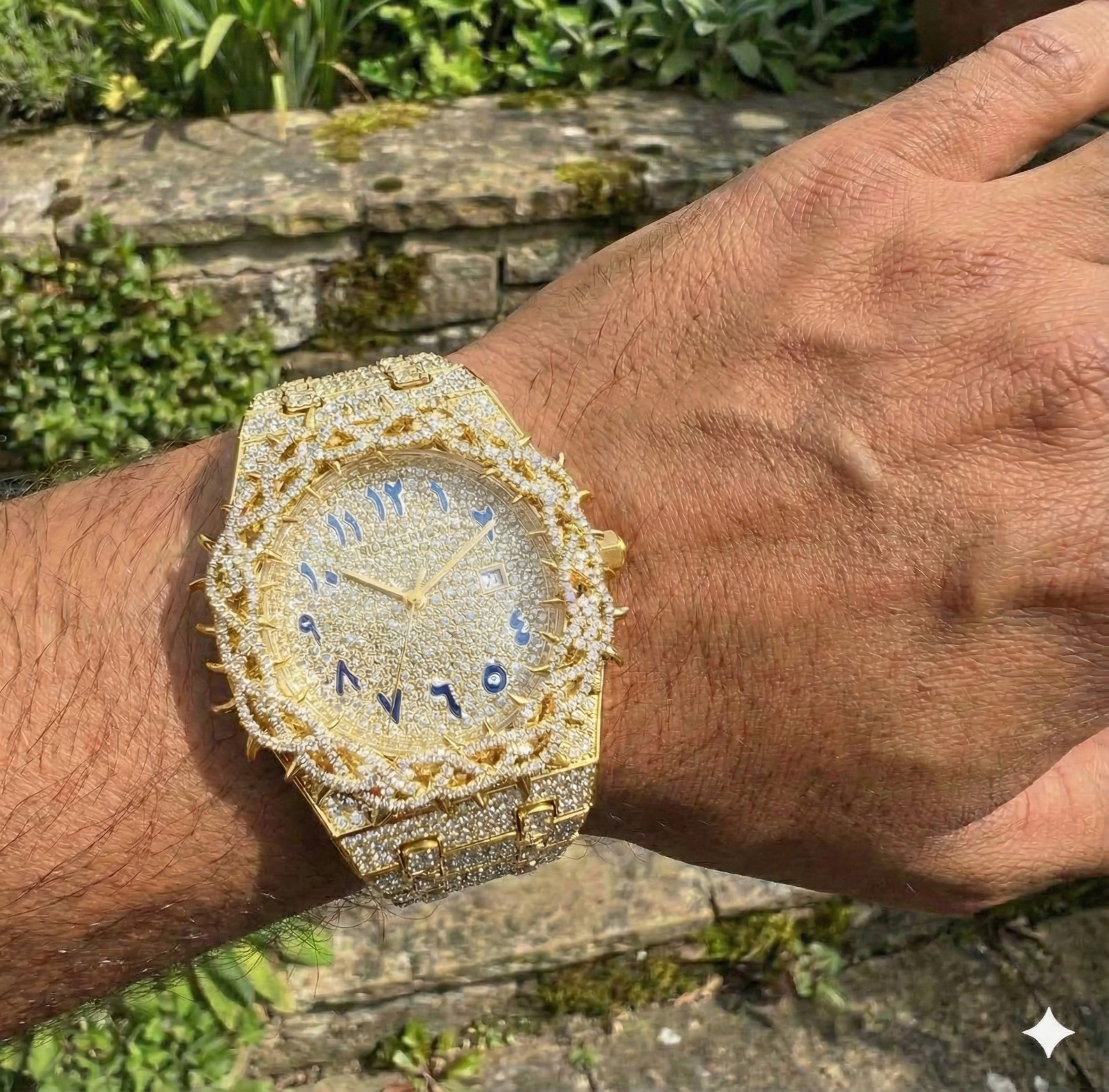 Mens Iced Out Watch Silver Arabic Dial CZ Diamond Hip Hop Bling New w/ BoxMens I