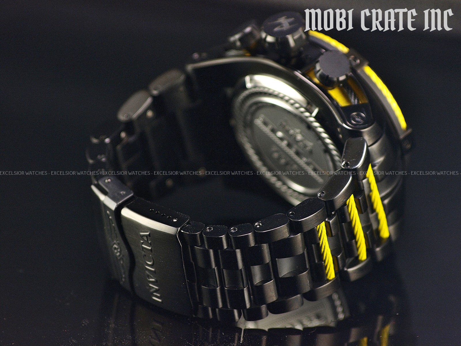 Rare Invicta 53mm RESERVE BOLT ZEUS Swiss Made Chrono Black Yellow SS Watch
