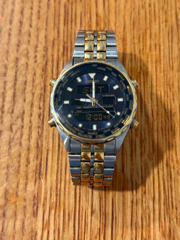 PARTS REPAIR ONLY – Seiko Chronograph World Time 40mm Mens Watch H021-7001