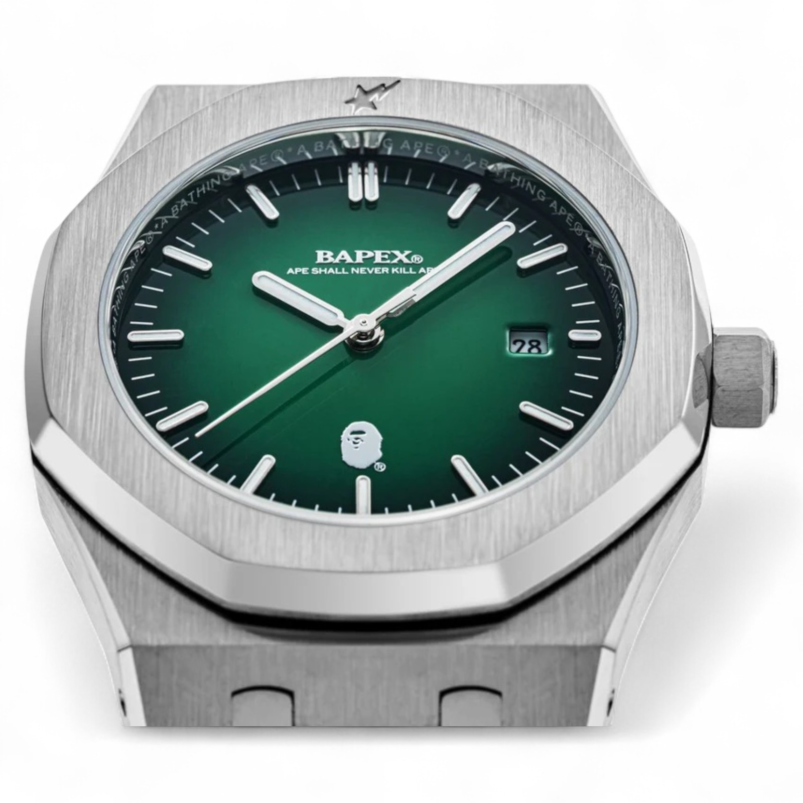 A Bathing Ape TYPE 9 BAPEX #2 Silver Emerald Green Dial Stainless Men’s Watch