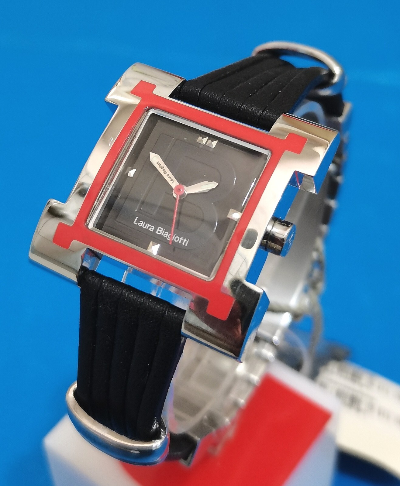 laura biagiotti watch swiss case square steel only time, full black