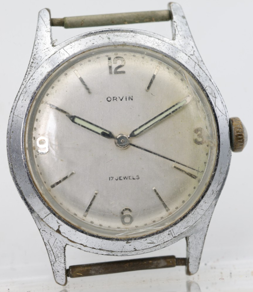 ORVIN STANDARD 412A, 17j, WRIST WATCH 33mm 17mm LUG FOR REPAIR (GE)