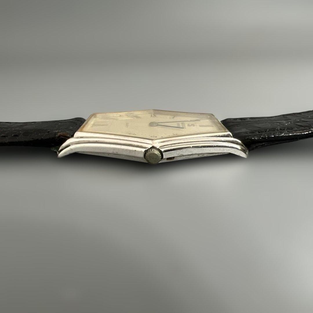 Sarcar Geneve Hexagon Watch Vintage Swiss Rare Ivory Dial Black Strap Retro Junk