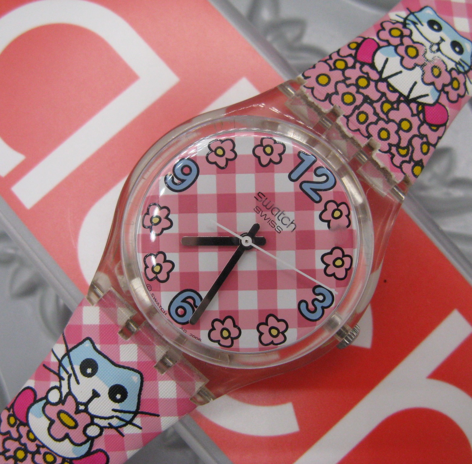 Swatch Watch EARLY BREAKFAST GE193 Cat Pink Gent Vtg 2006 Case BROKEN STRAP