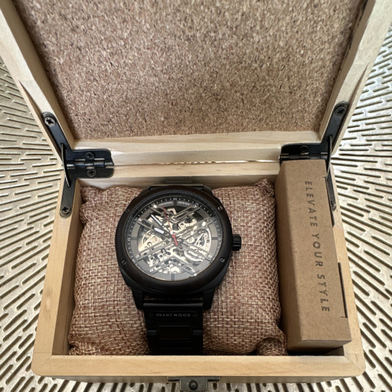 Avant Wood Black Skeleton Dial Automatic Mechanical Analog Wood Bracelet Watch