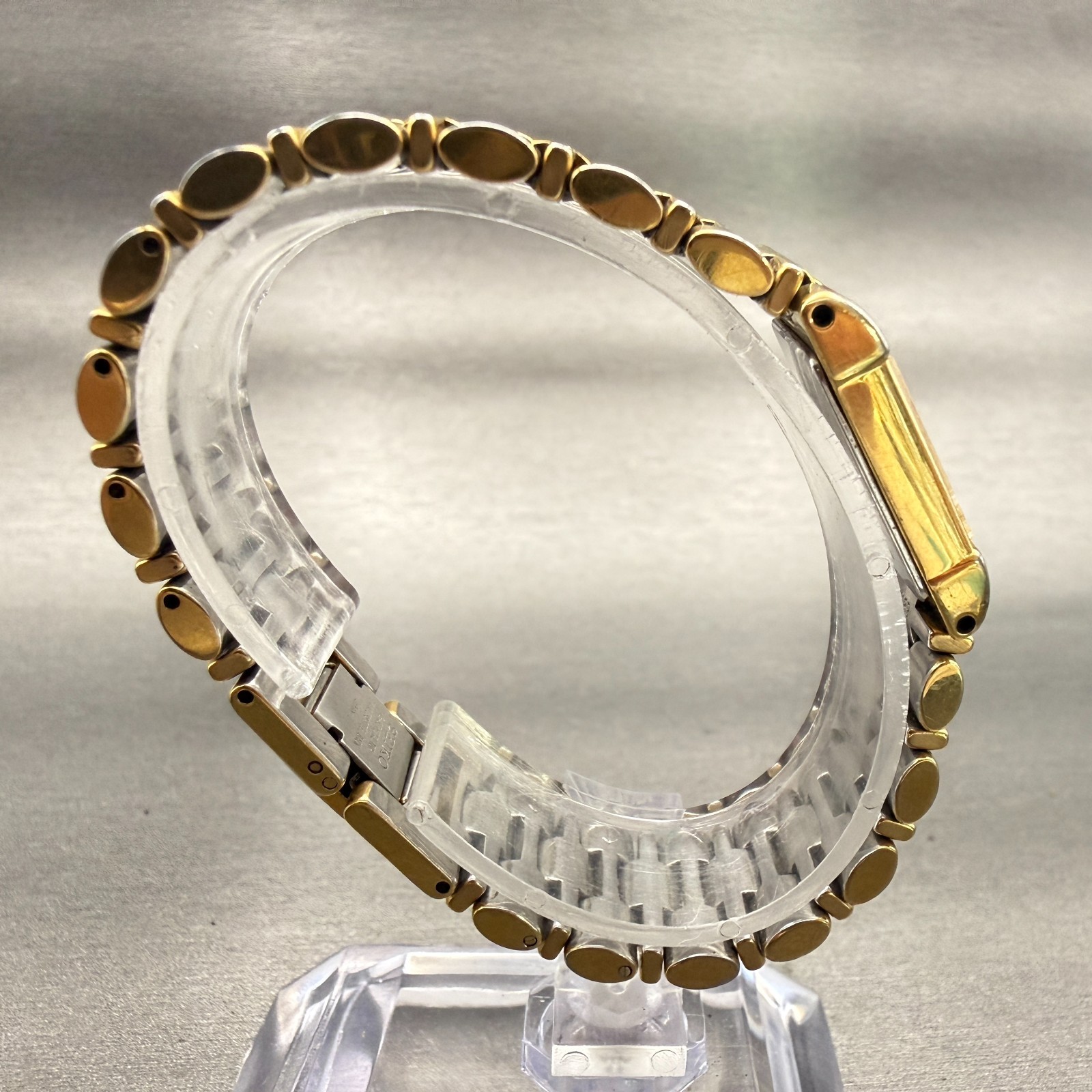 Seiko Watch Women 17mm Gold Dial Gold Tone Rectangle 2P20-5E60 New Battery VTG