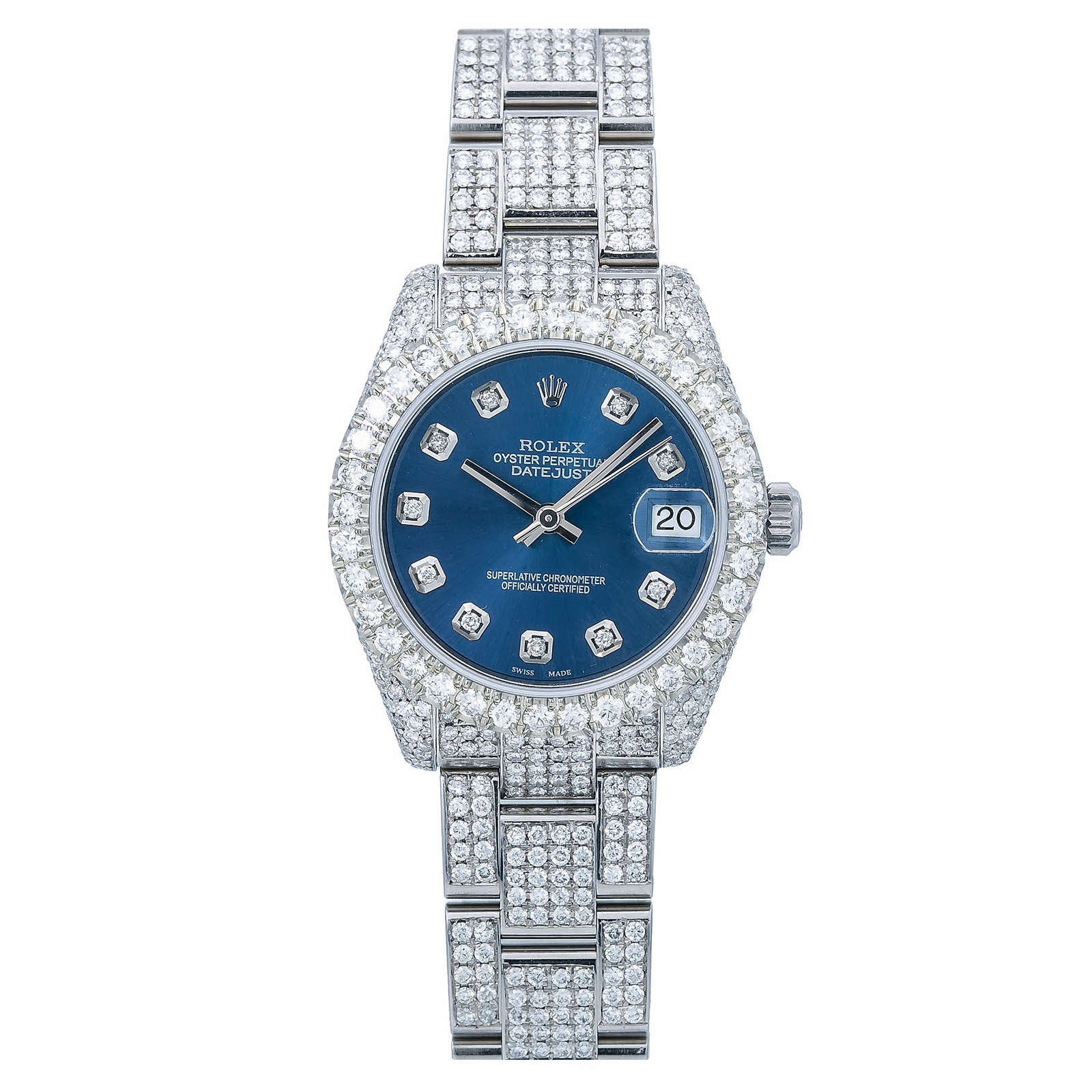 Rolex Datejust 31mm Steel Oyster Bracelet Iced Out Blue Dial 10.25 TCW – 178240
