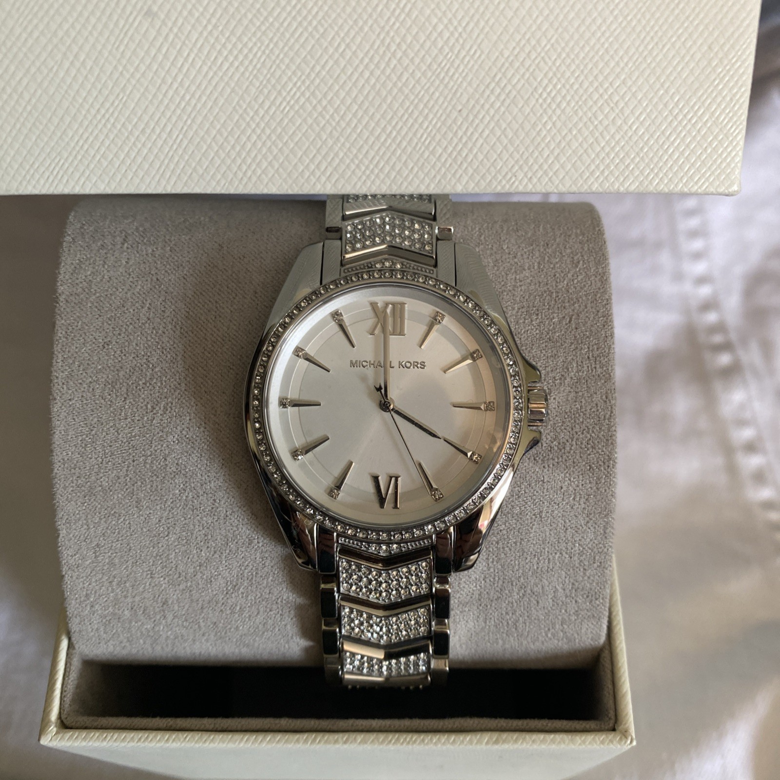 Michael Kors Whitney Womens Pave Crystals Watch, Silver Stainless Steel Band