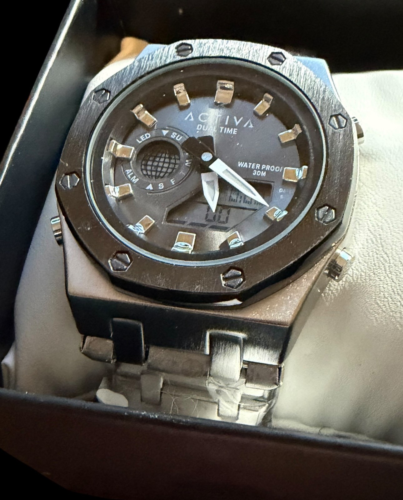 Activa ACWM303-005 Men’s Dual Time Analog Digital Quartz Watch Silver Tone New