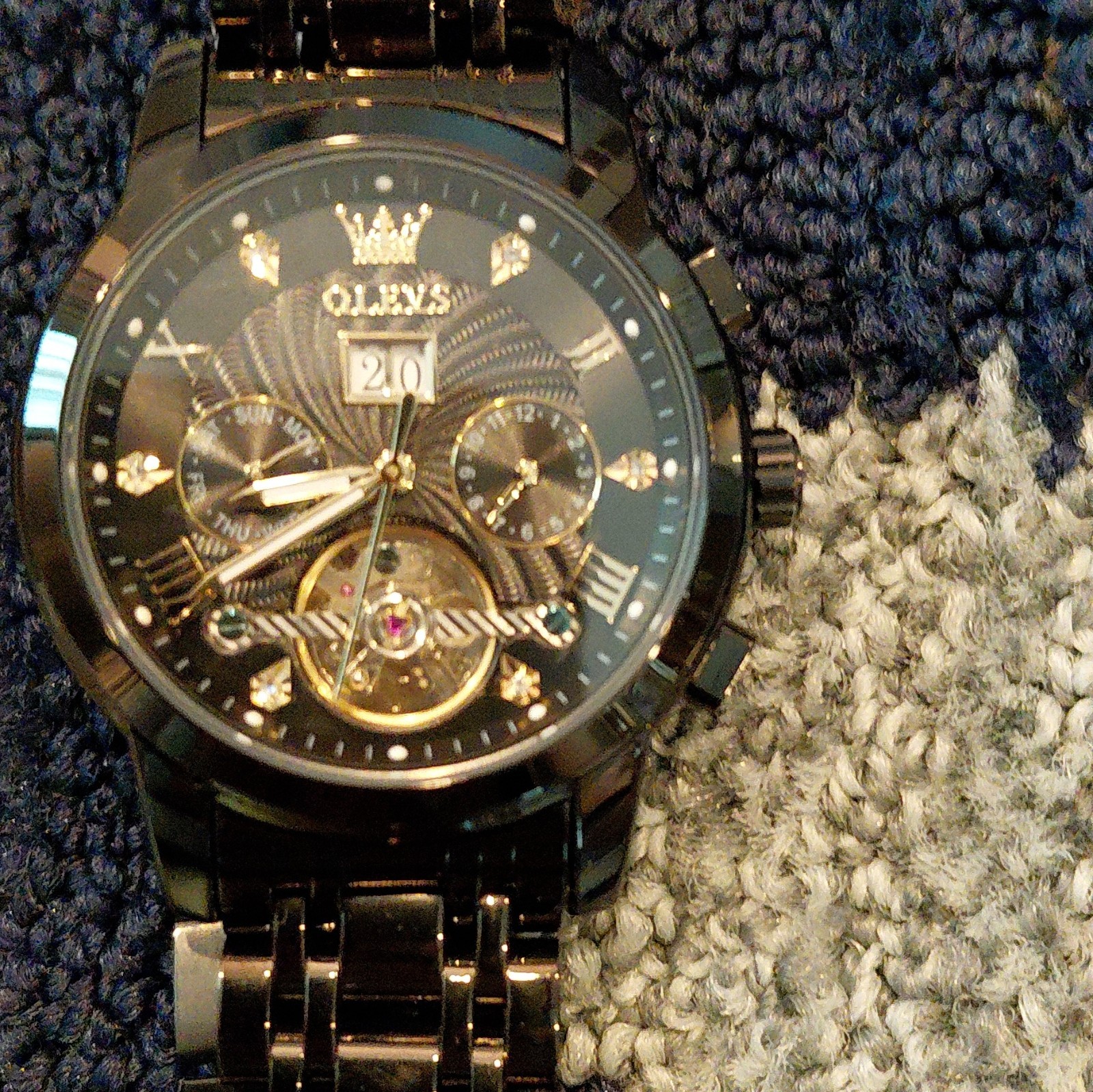 OLEVS Men’s Automatic Watch Date Black Dial Black Metal Bracelet WR 30m