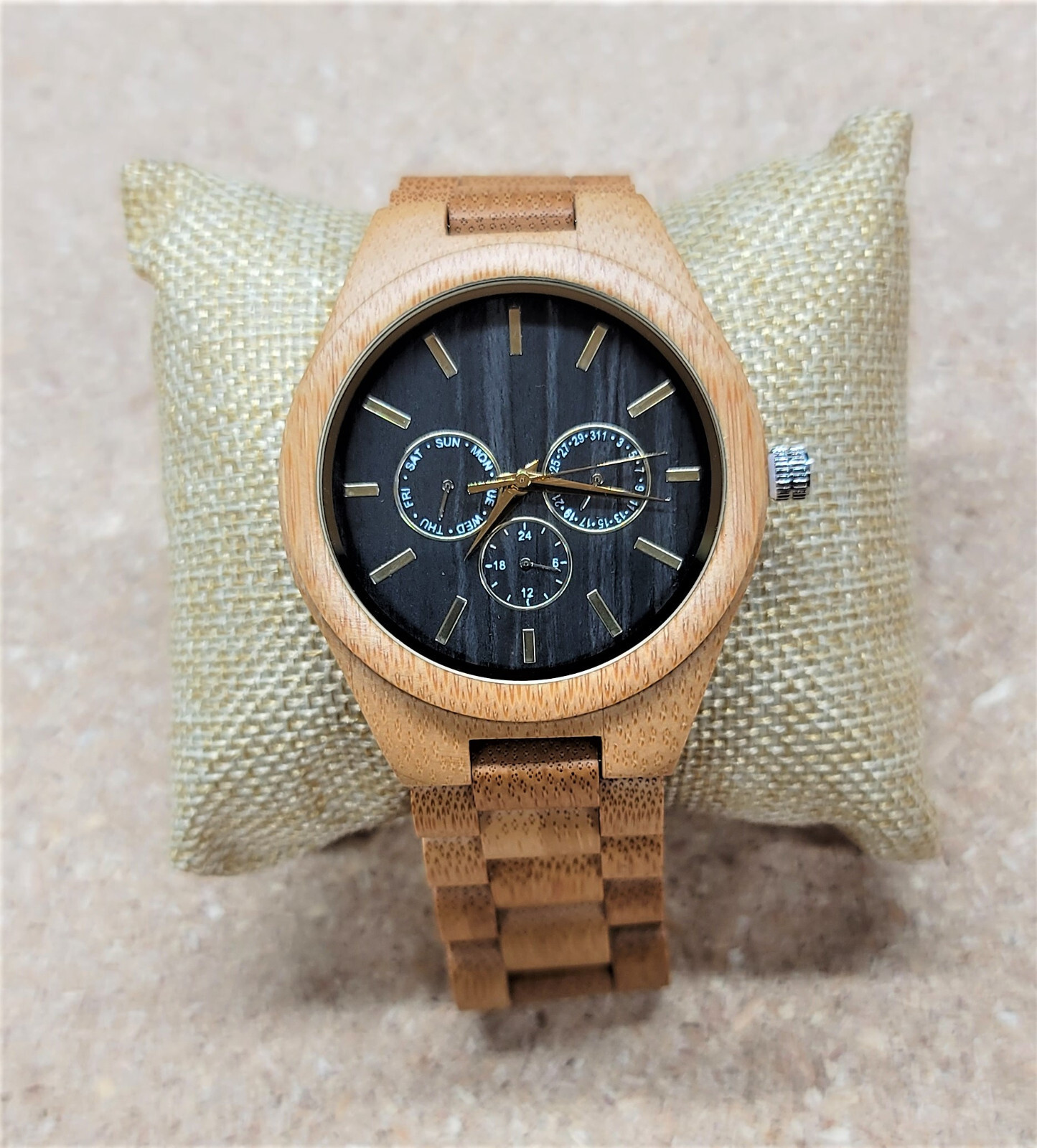 Men’s Carbonized Bamboo Watch Natural Wooden Strap Gift for Father Husband