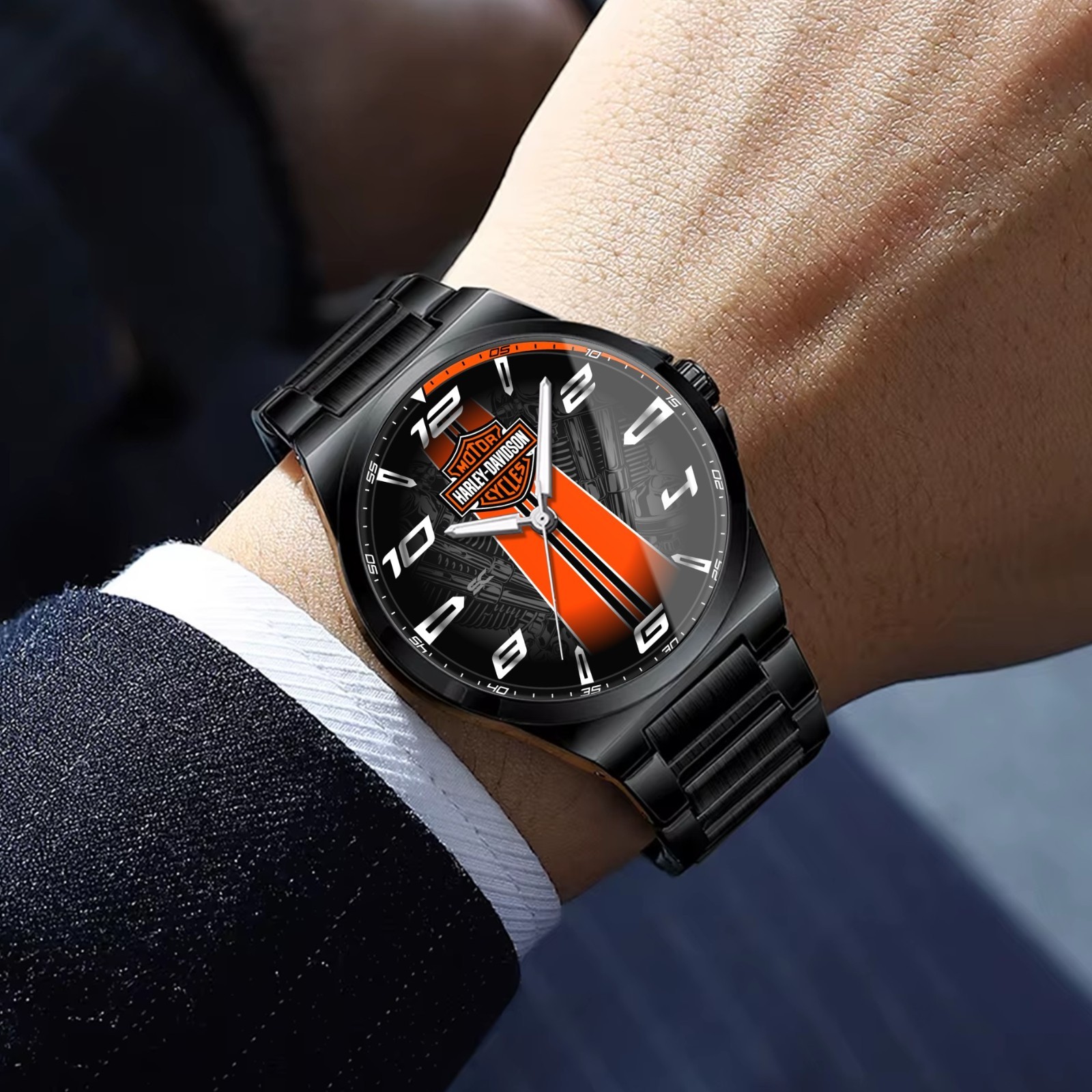 Wristwatch Black Steel Fan Art Harley & Davidson Heritage Stripe Motion