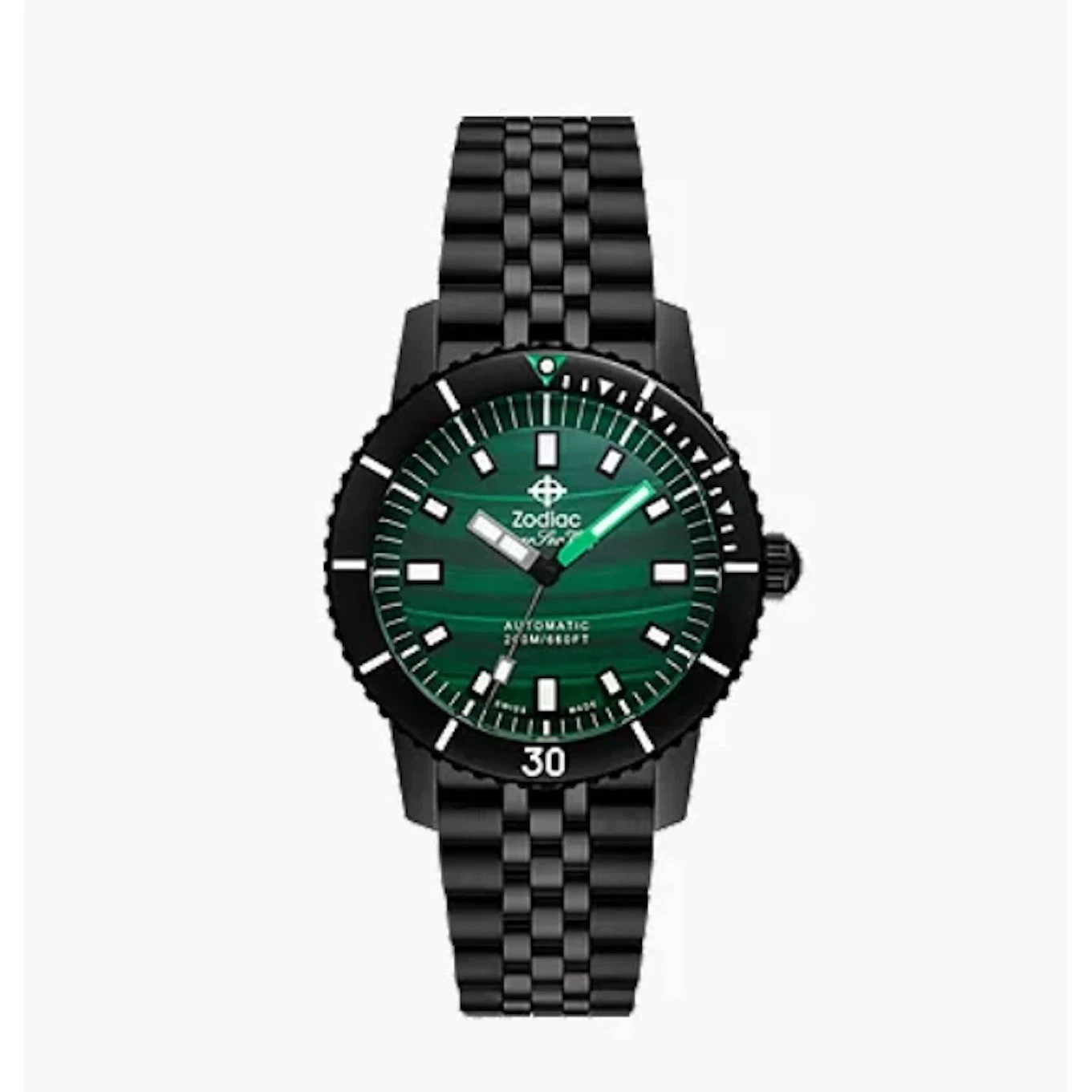 Zodiac Super Sea Wolf Auto Malachite Dial Black DLC Steel Bracelet Watch ZO9314