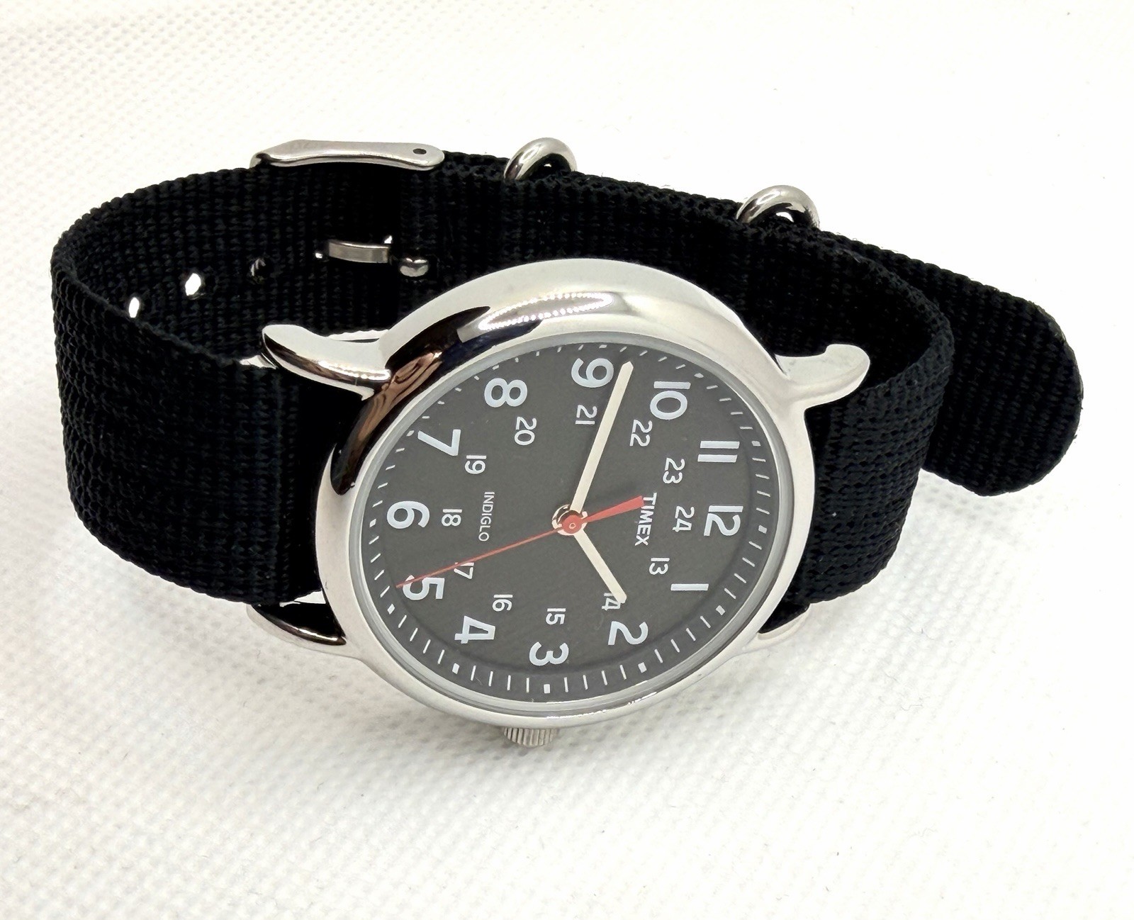 Timex Weekender T2N6479J 38mm Black Dial INDIGLO Nylon Watch | New, No Box