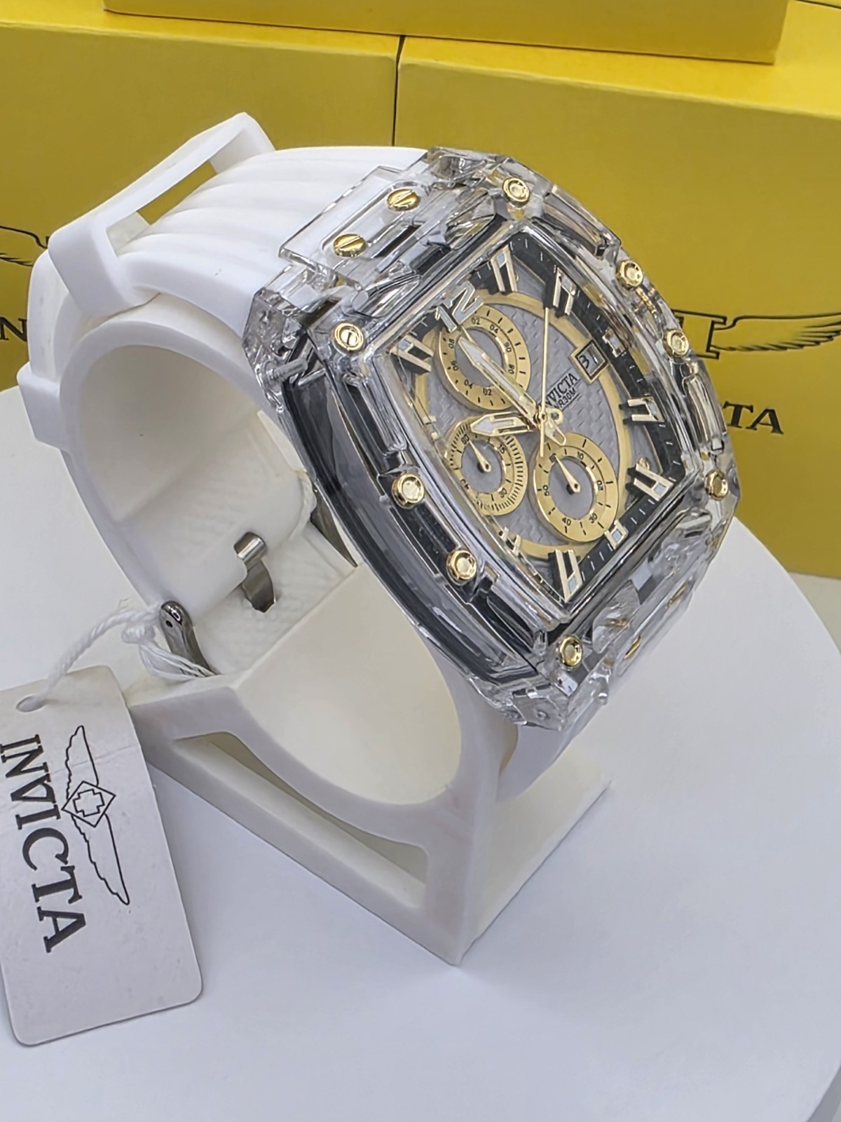 Invicta S1 Rally Allogrip Men 42mm Transparent Tone Case Silver+Gold Metal Dial