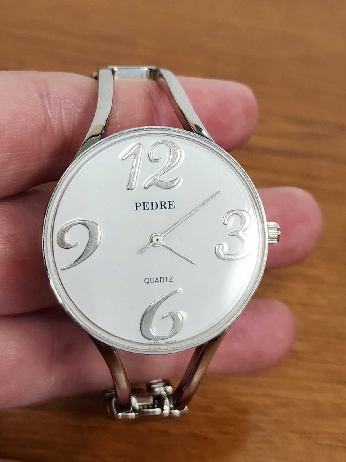 Pedre Lady Vtg Silvertone White Dial Cuff Bangle Analog Quartz Watch New Battery