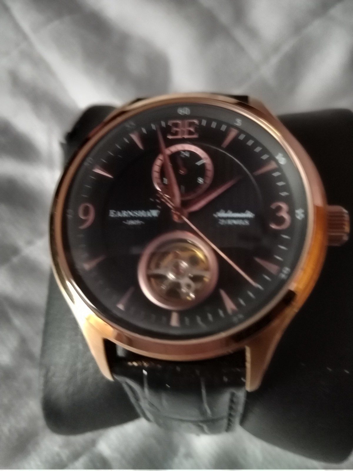 Thomas Earnshaw Men’s Automatic Skeleton Watch. Rose Gold Tone. Black Strap VGC