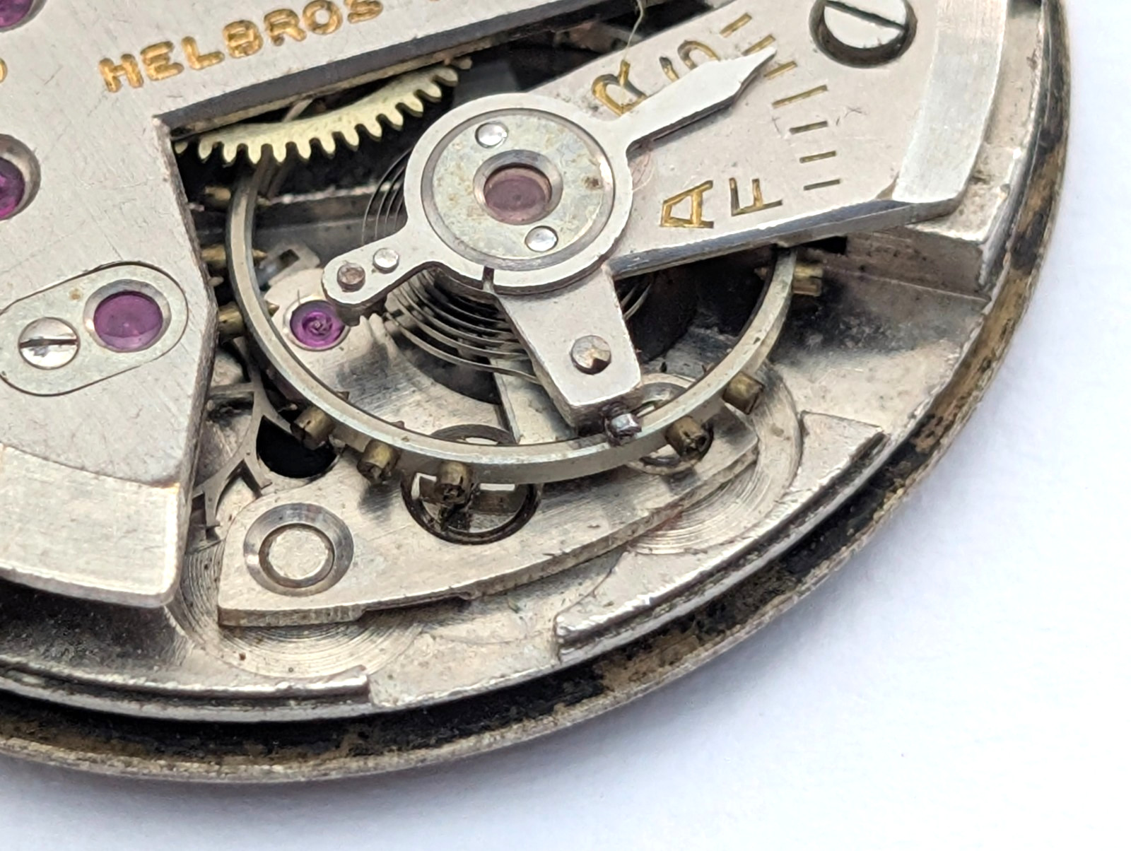 HELBROS Riveria 84 17j Mechanical Watch Movement Vintage Men’s 27mm PARTS REPAIR