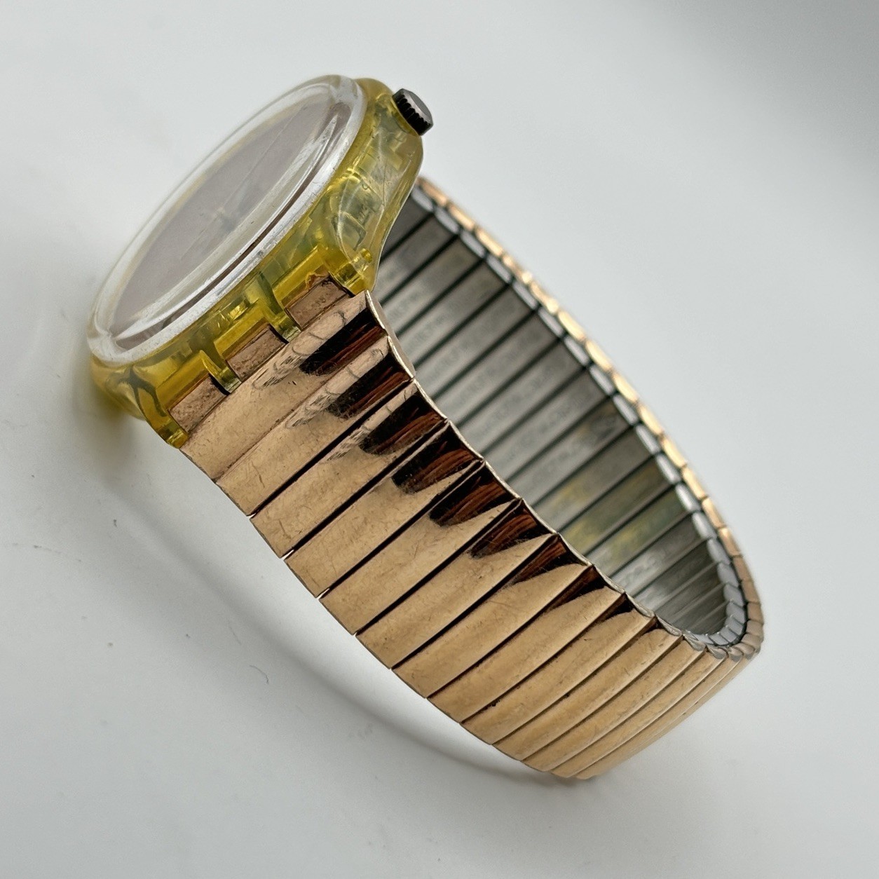Swatch Copper Dusk Watch Men 34mm Brown Dial Clear Case Round AG1990