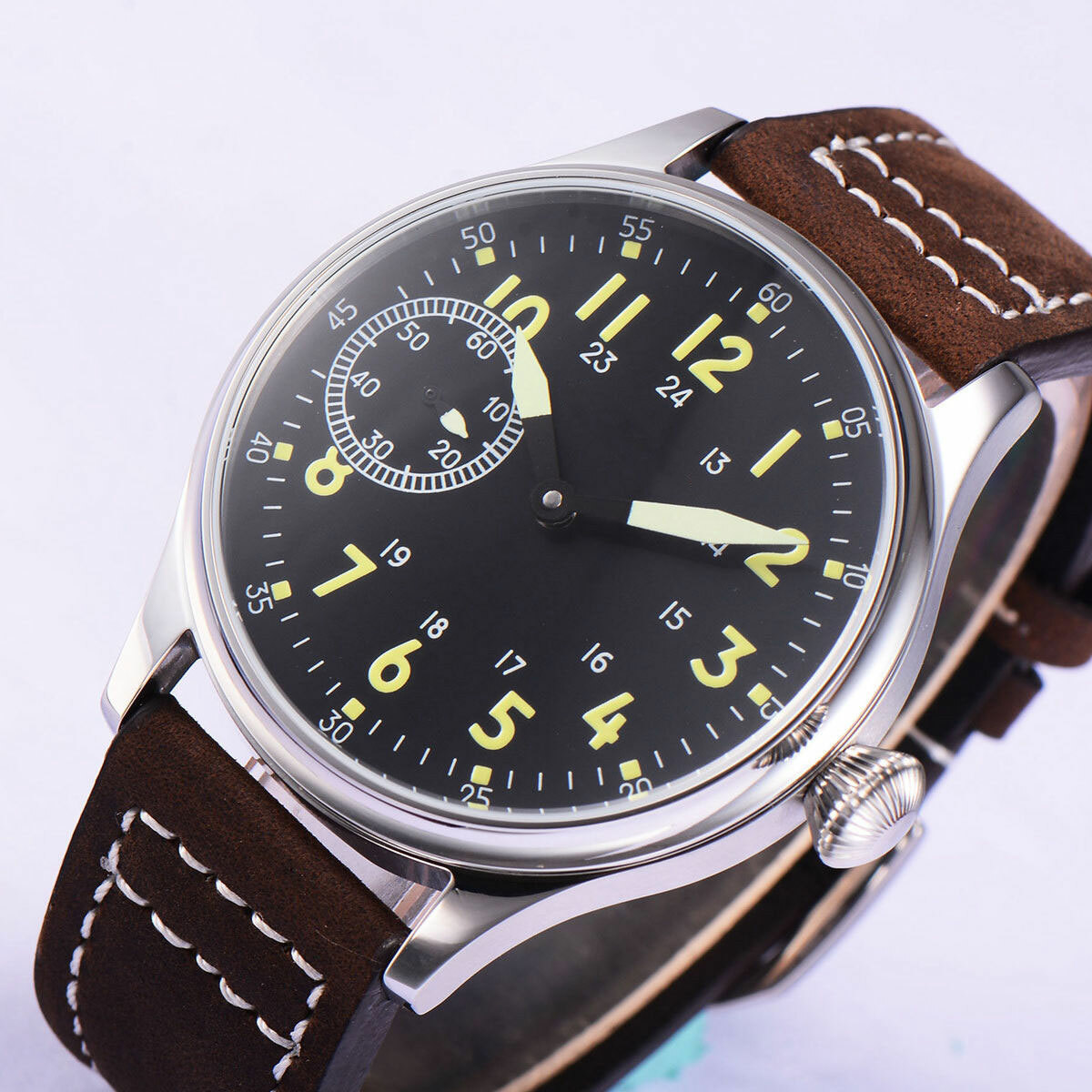 CORGEUT 44MM Sterile Dial Hand Winding Men’s Watch 6497 Movement Luminous Hand