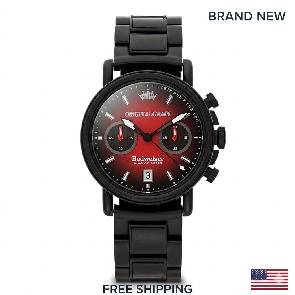 Original Grain Budweiser King of Beers Black Chrono 42mm MSRP $369 🔥NEW🔥