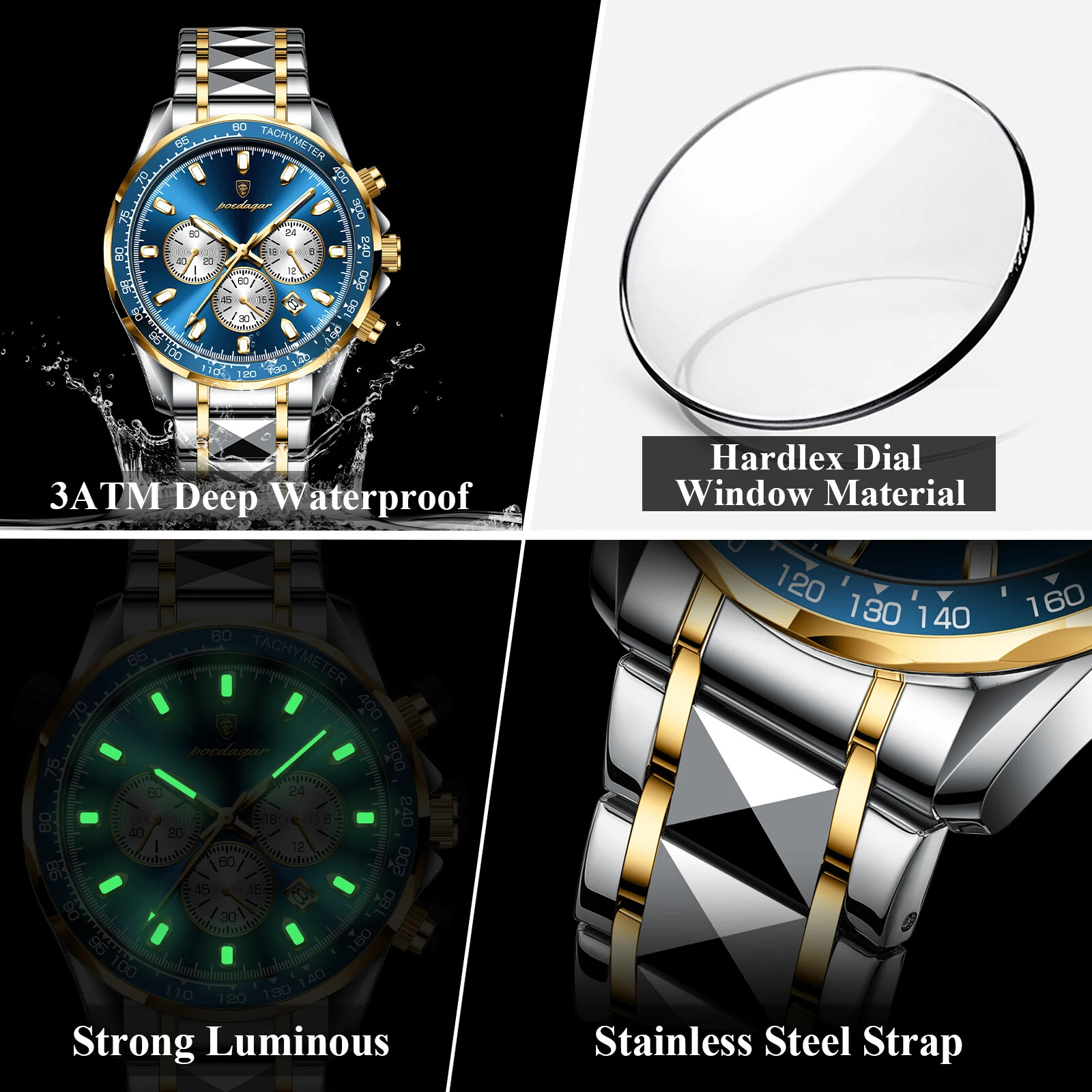 KC POEDAGAR Luxury Sports Watch Men Quartz Waterproof Luminous Date Chronograph