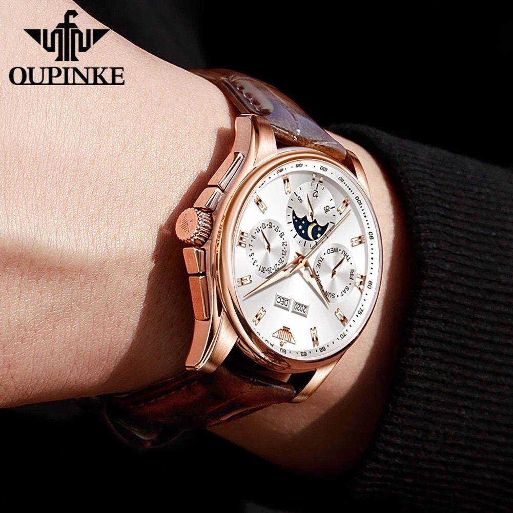 Automatic Mechanical Waterproof Watch Moon Phase Luxury Dial Men’s Men Strap