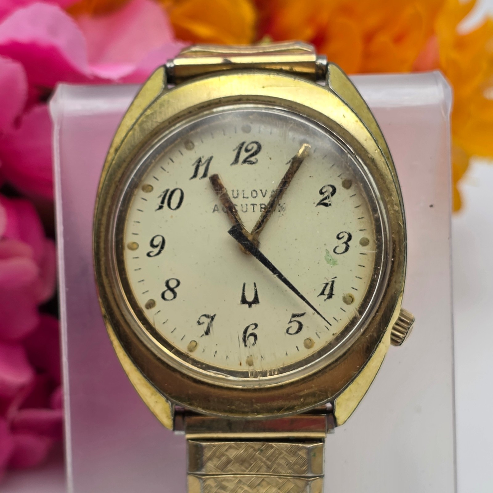 Bulova Accutron 218 Tuning Fork 10K Gold Filled 34mm Men’s Watch 70s Part/Repair
