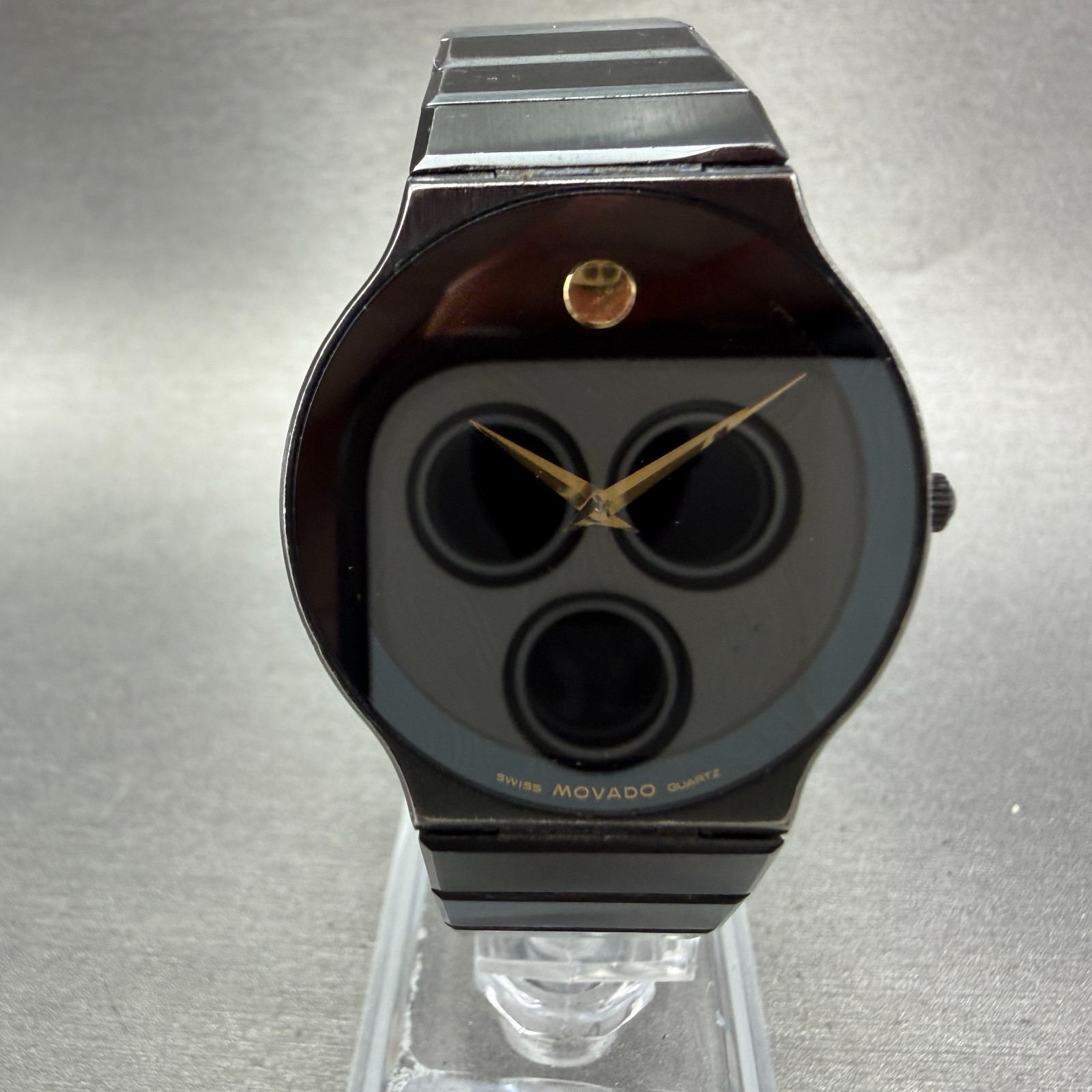 Movado Museum Watch Men 32mm Black Dial Black Tone Round 84-40-880 New Battery