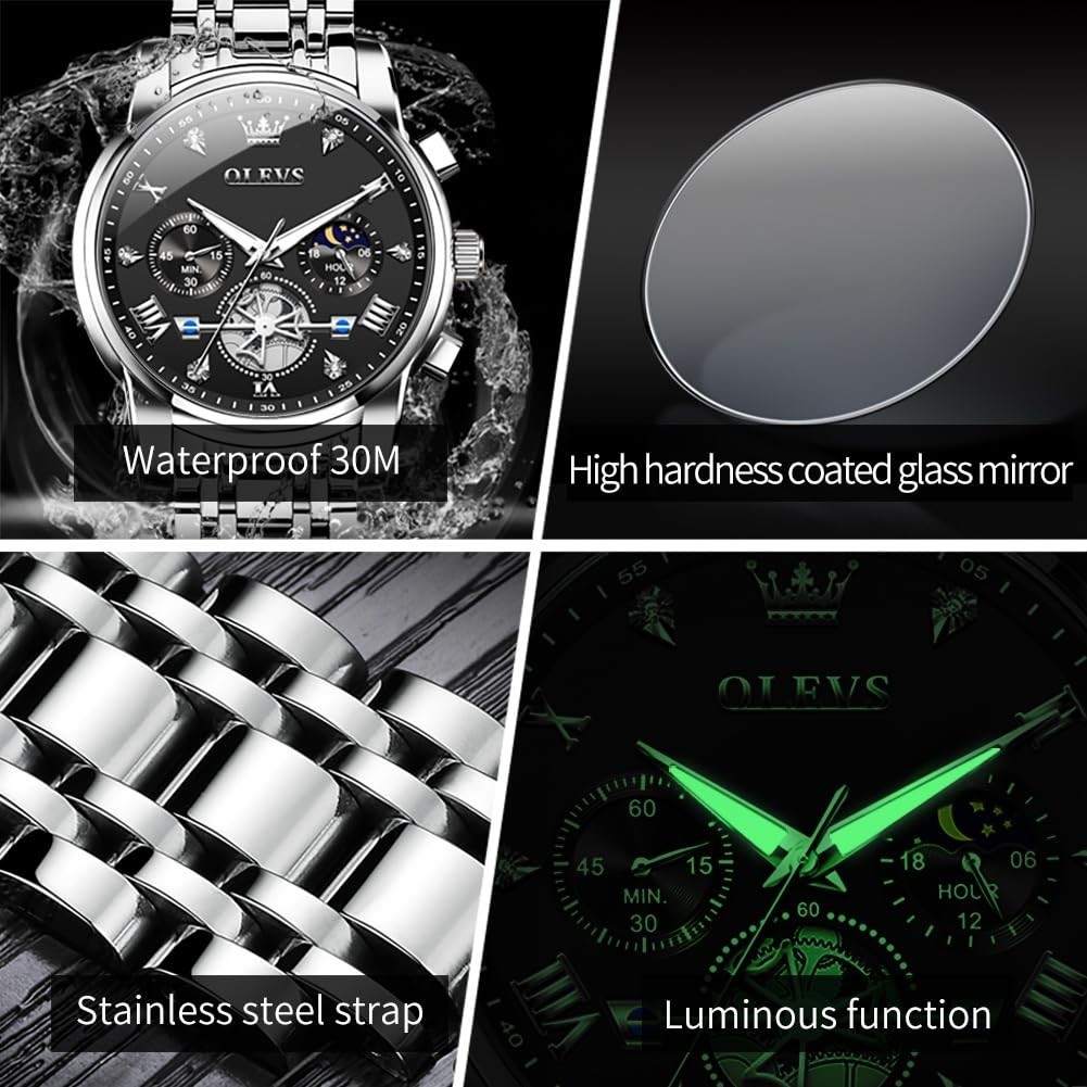 Luxury Waterproof Men’s Watch – Big Face Stainless Steel Quartz Analog, Luminous