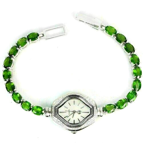 Silver Watch Chrome Diopside Genuine Natural Gems Solid Sterling 7 1/2 Inch