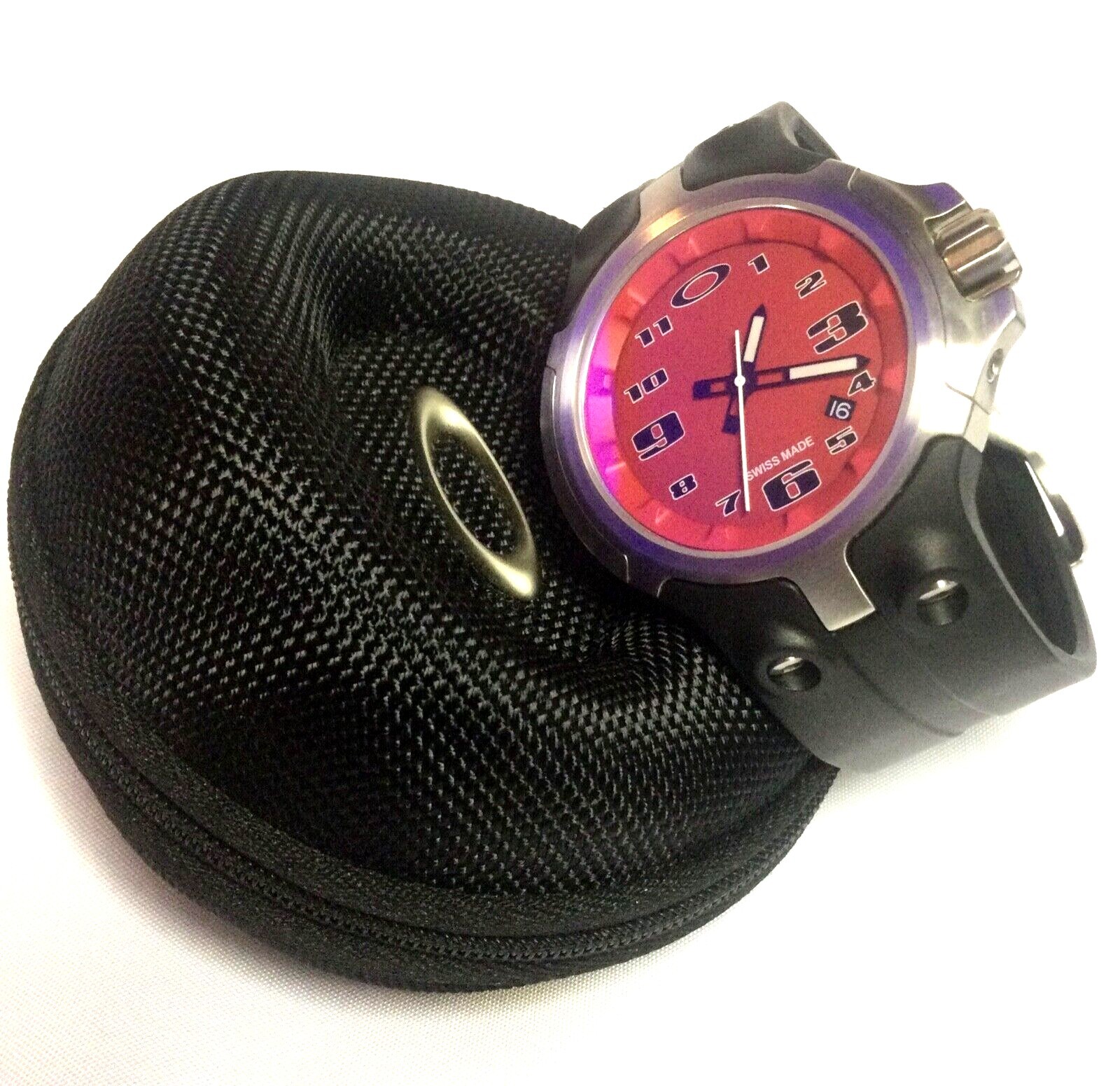 OAKLEY BOTTLE CAP WATCH Swiss Red Dial w/ Brushed Stainless & Zip Vault Rare