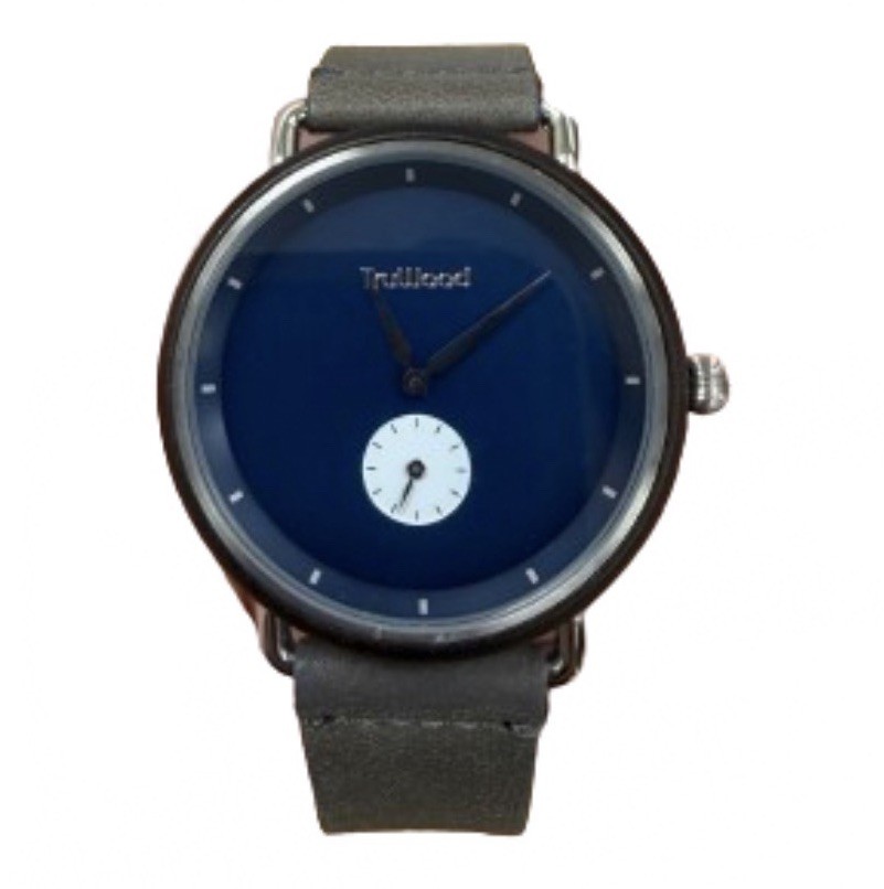 Truwood ORION Sharp Wooden Wrist WatchGray – Leather Band/Navy Blue Face/Silver