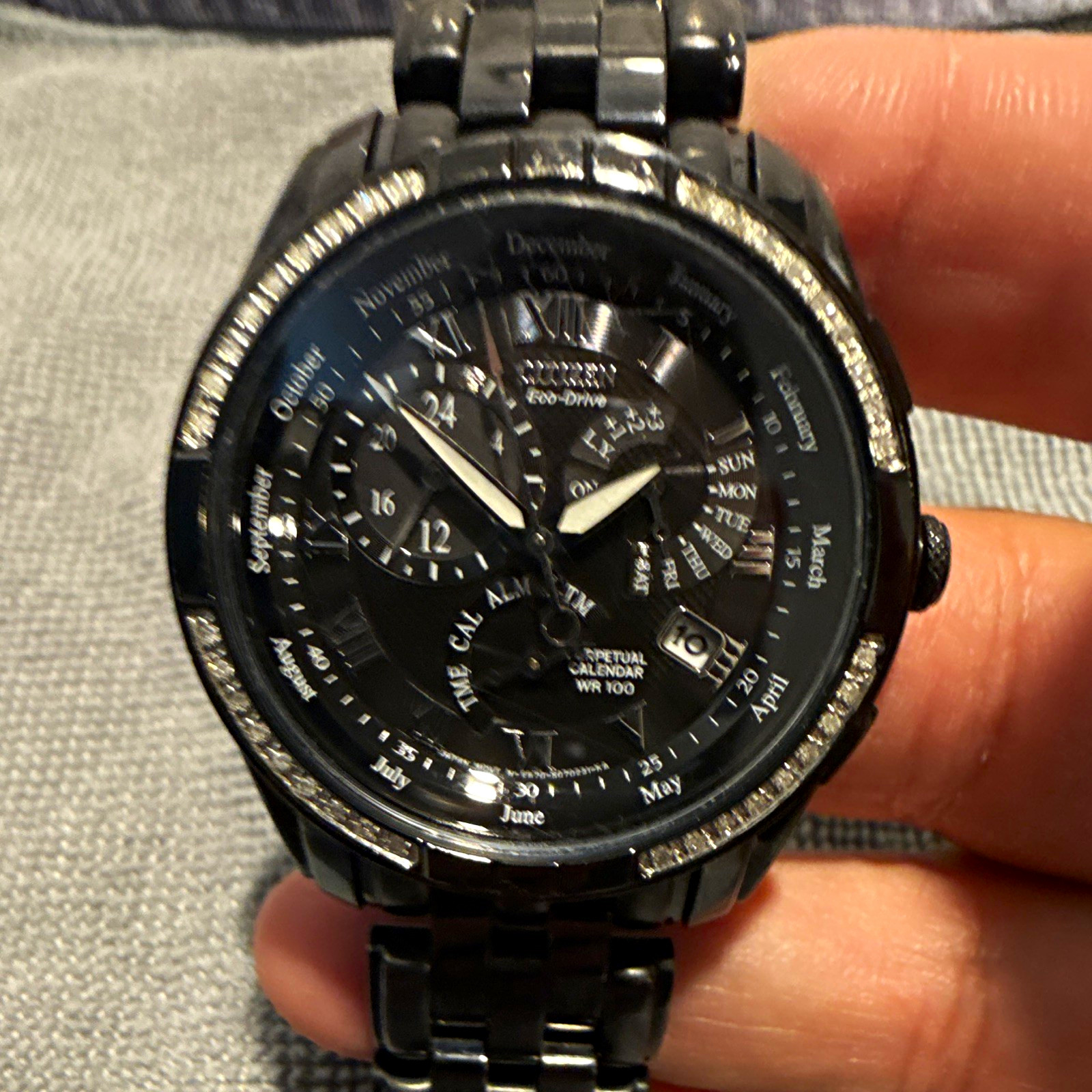 Citizen Eco-Drive Quartz Analog Watch Perpetual Calendar Date Black Dial WR100
