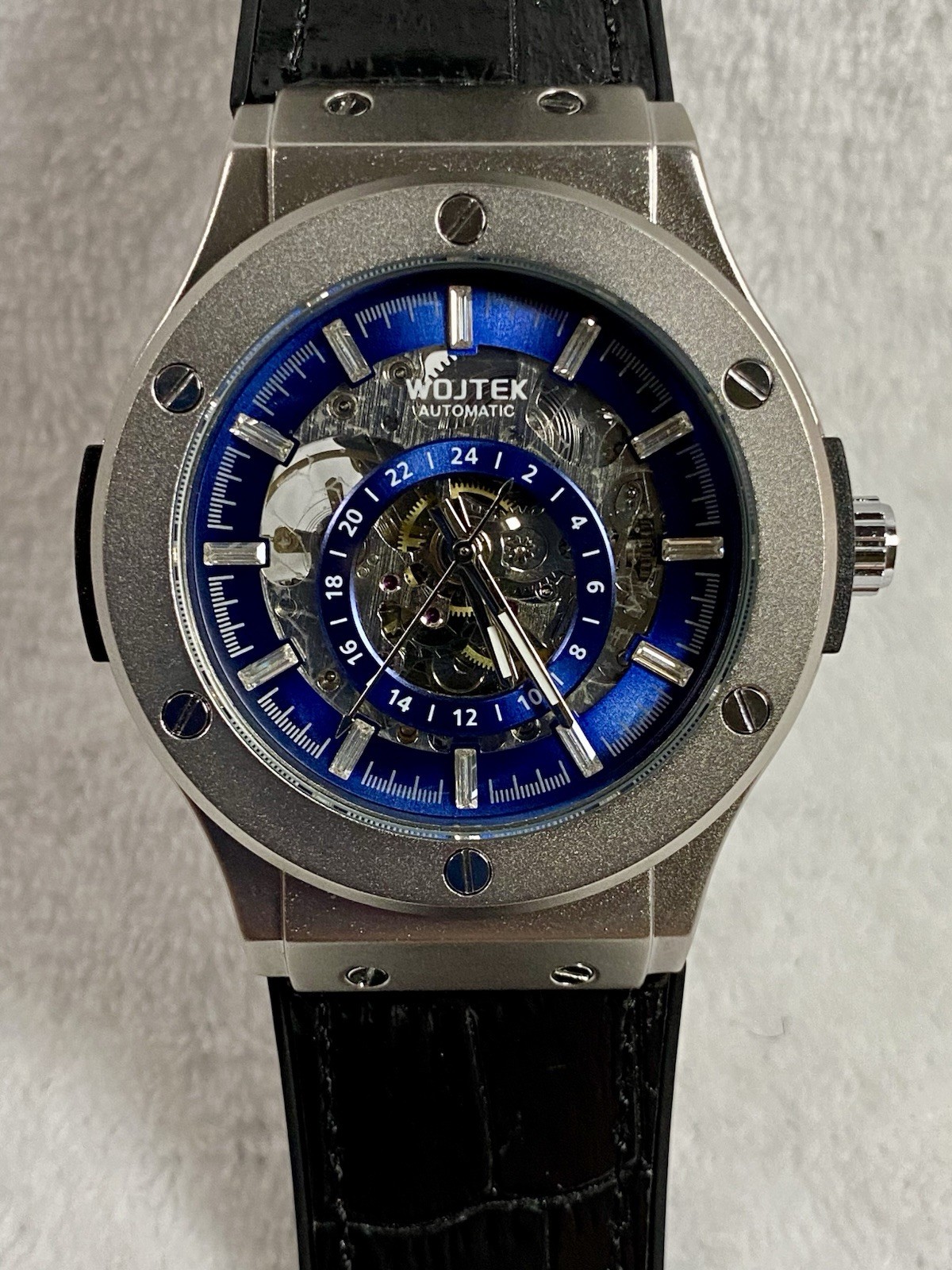 Men’s Wojtek Automatic Skeleton Watch w/ Blue Dial Exposed Mechanical Gears, New