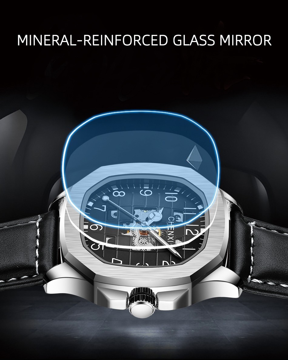 CHENXI Men’s Square Hollow Out Luminous Tourbillon Automatic Mechanical Watch
