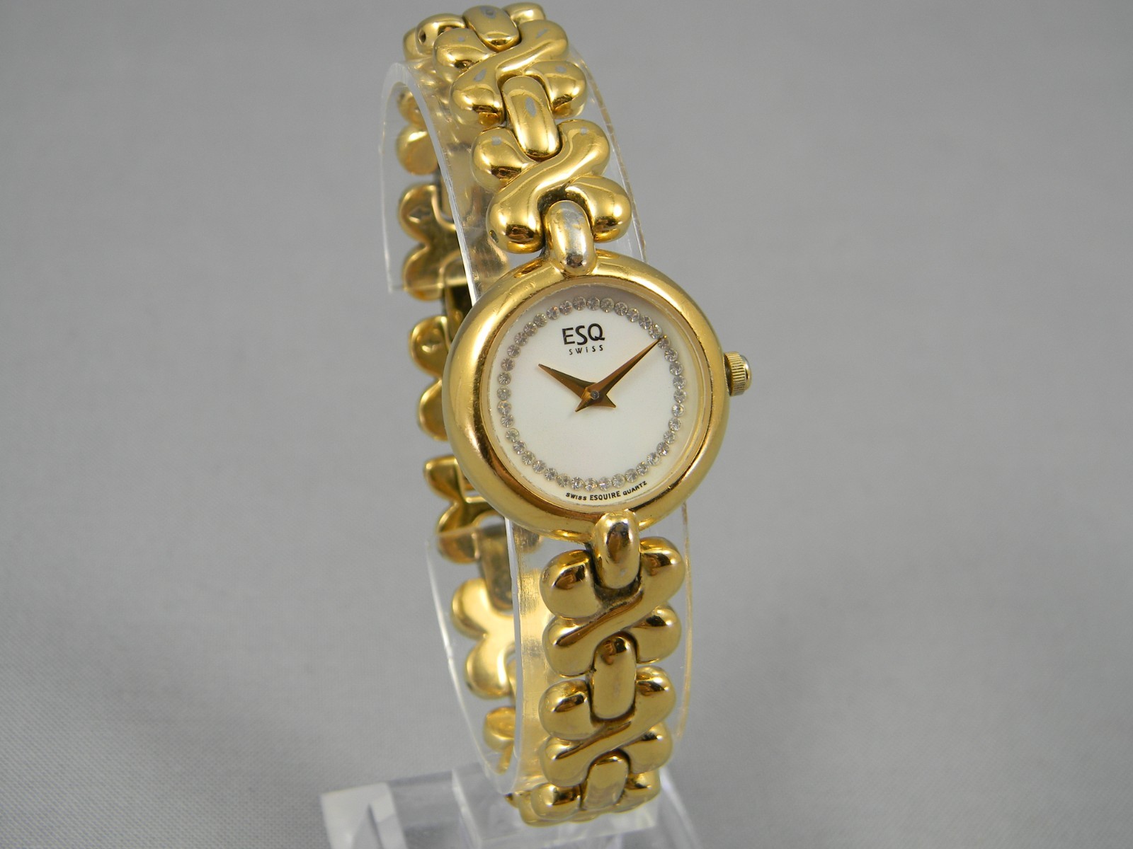 ESQ Swiss Watch Women 4 Jewel 23mm Gold Tone Clasp Band New Battery 6.75″