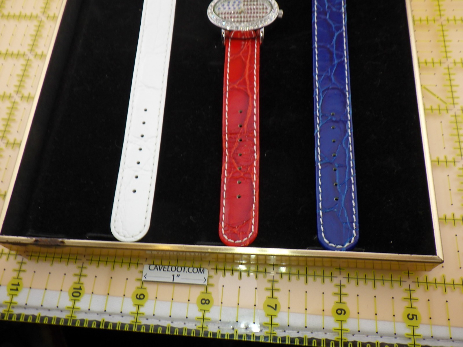 Susan Lucci American Flag Watch Set 3 Interchangeable Leather Straps Red White B